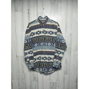 No Barriers Men's Large Chambray Aztec Print Button Up Shirt